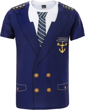 Funny World Men's Captain T-Shirt Graphic Short Sleeve Yacht Party Costume