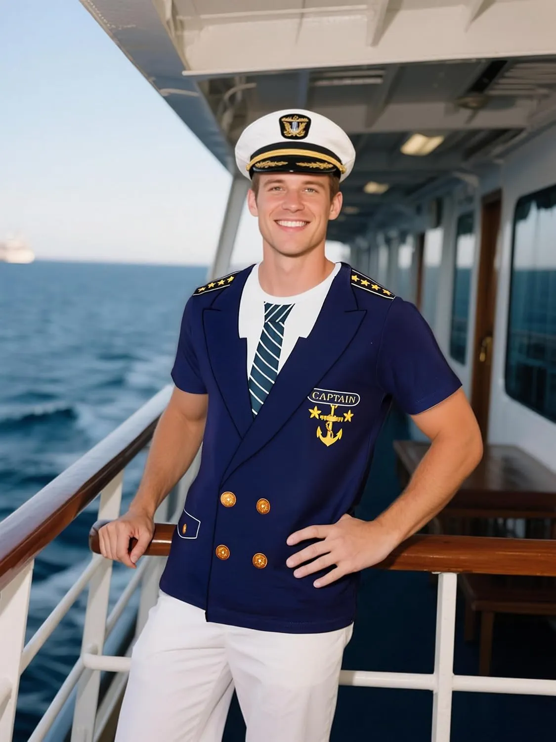 Funny World Men's Captain T-Shirt Graphic Short Sleeve Yacht Party Costume