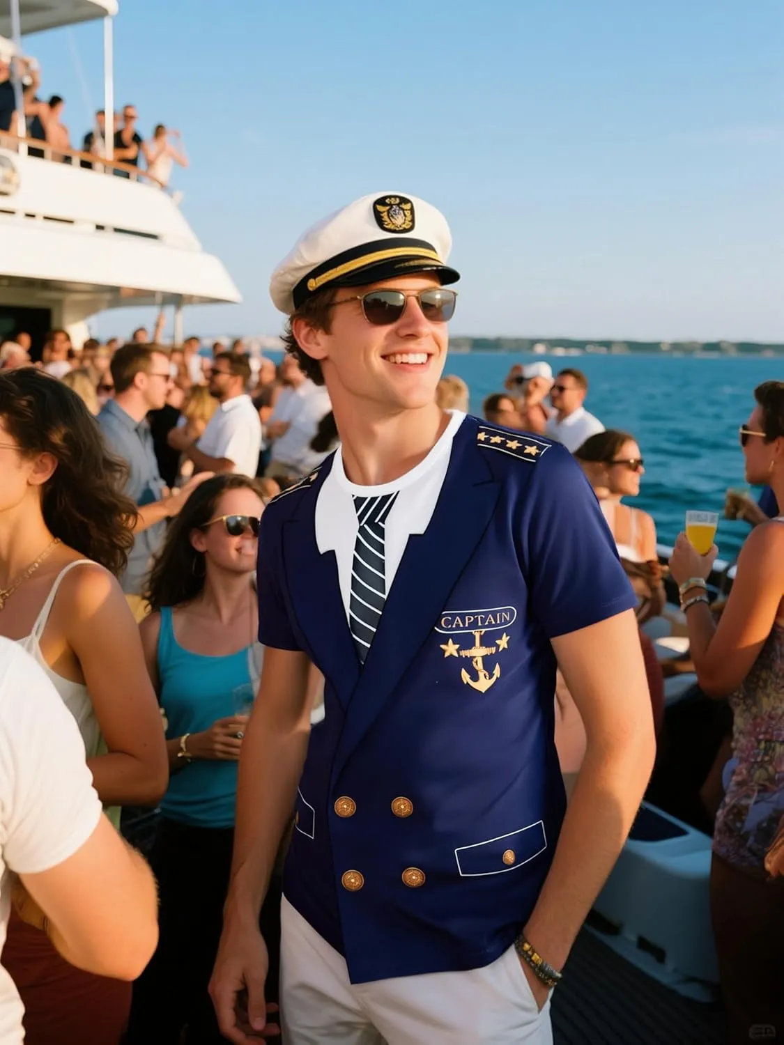 Funny World Men's Captain T-Shirt Graphic Short Sleeve Yacht Party Costume