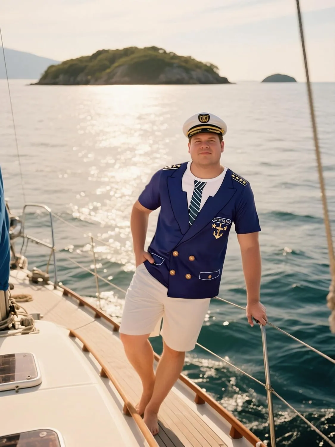 Funny World Men's Captain T-Shirt Graphic Short Sleeve Yacht Party Costume