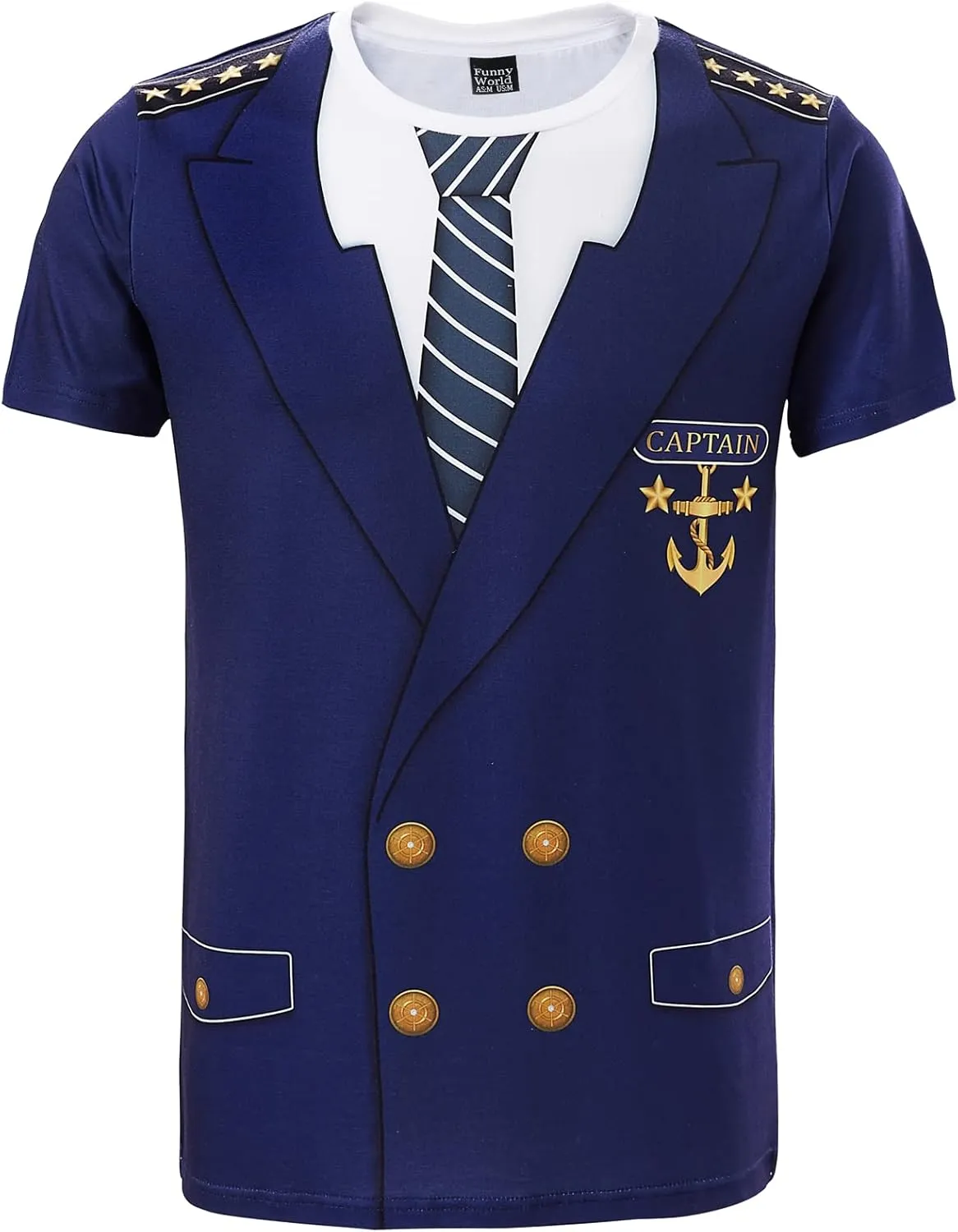 Funny World Men's Captain T-Shirt Graphic Short Sleeve Yacht Party Costume