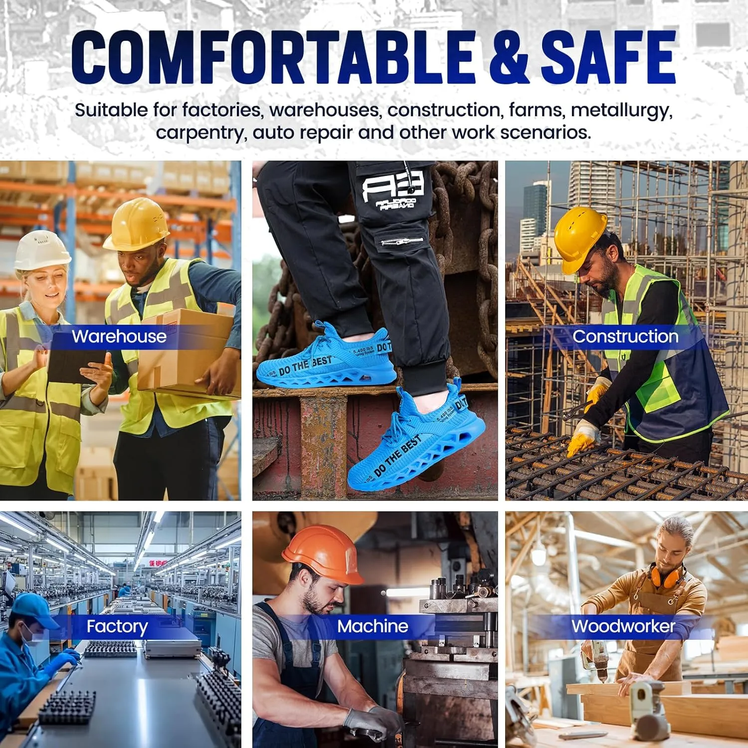 Furuian Steel Toe Sneakers for Men Women Lightweight Safety Shoes Comfortable Puncture Proof Slip On Indestructible Work Shoes