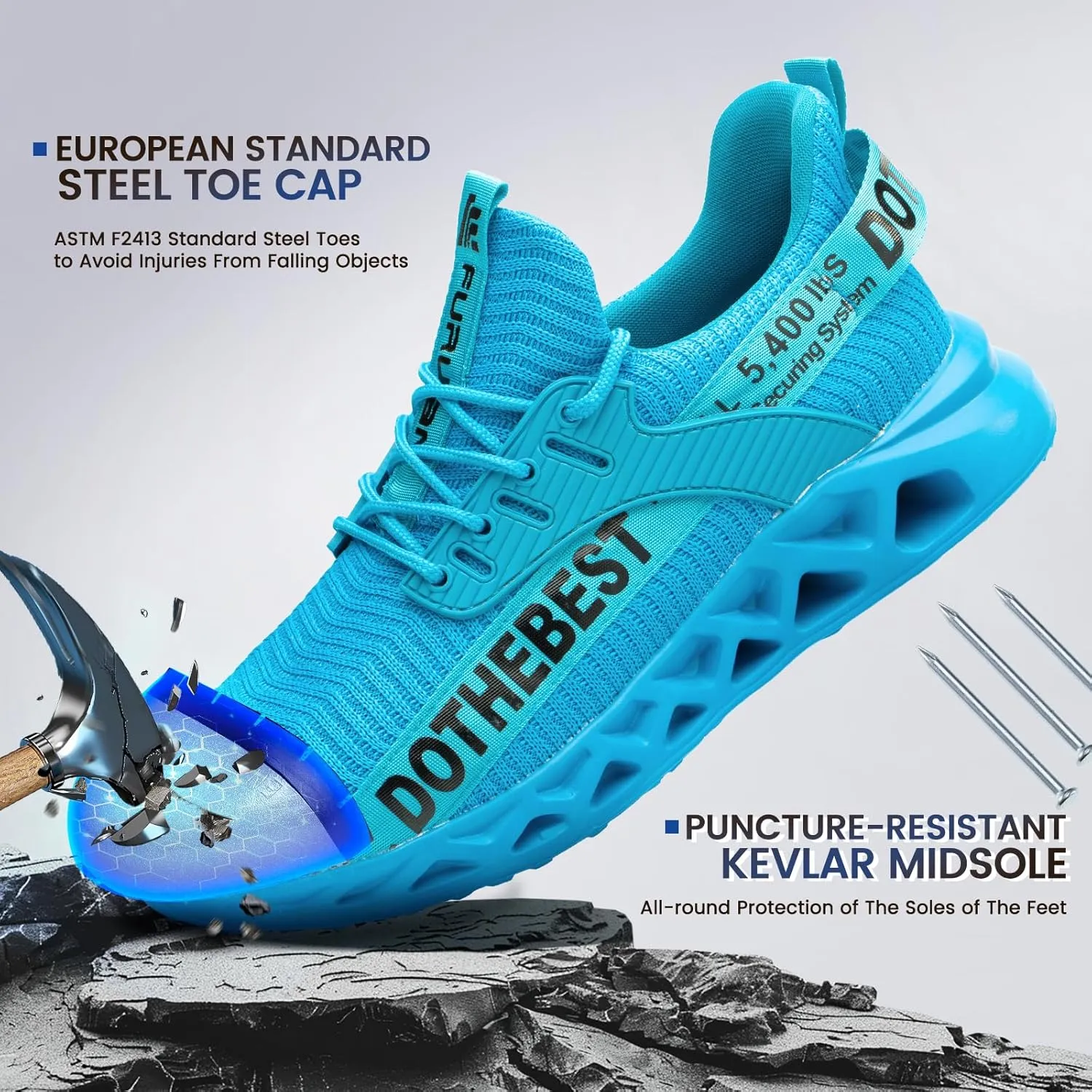 Furuian Steel Toe Sneakers for Men Women Lightweight Safety Shoes Comfortable Puncture Proof Slip On Indestructible Work Shoes