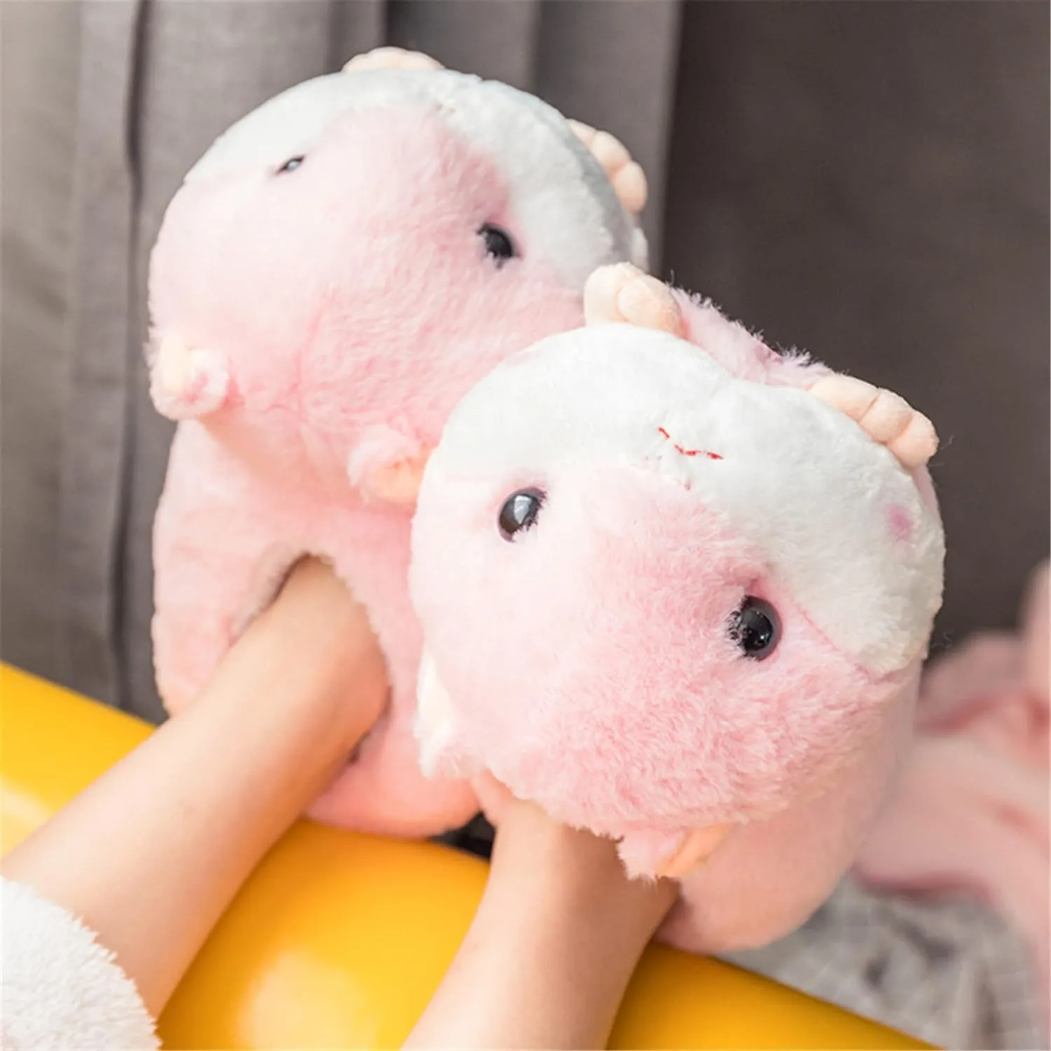Fuzzy Cozy Pig Animal Cartoon Slippers for Women - Indoor Warm Winter Home Furry Slippers