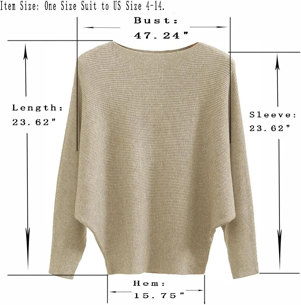 GABERLY Boat Neck Batwing Sleeves Dolman Knitted Sweaters and Pullovers Tops for Women