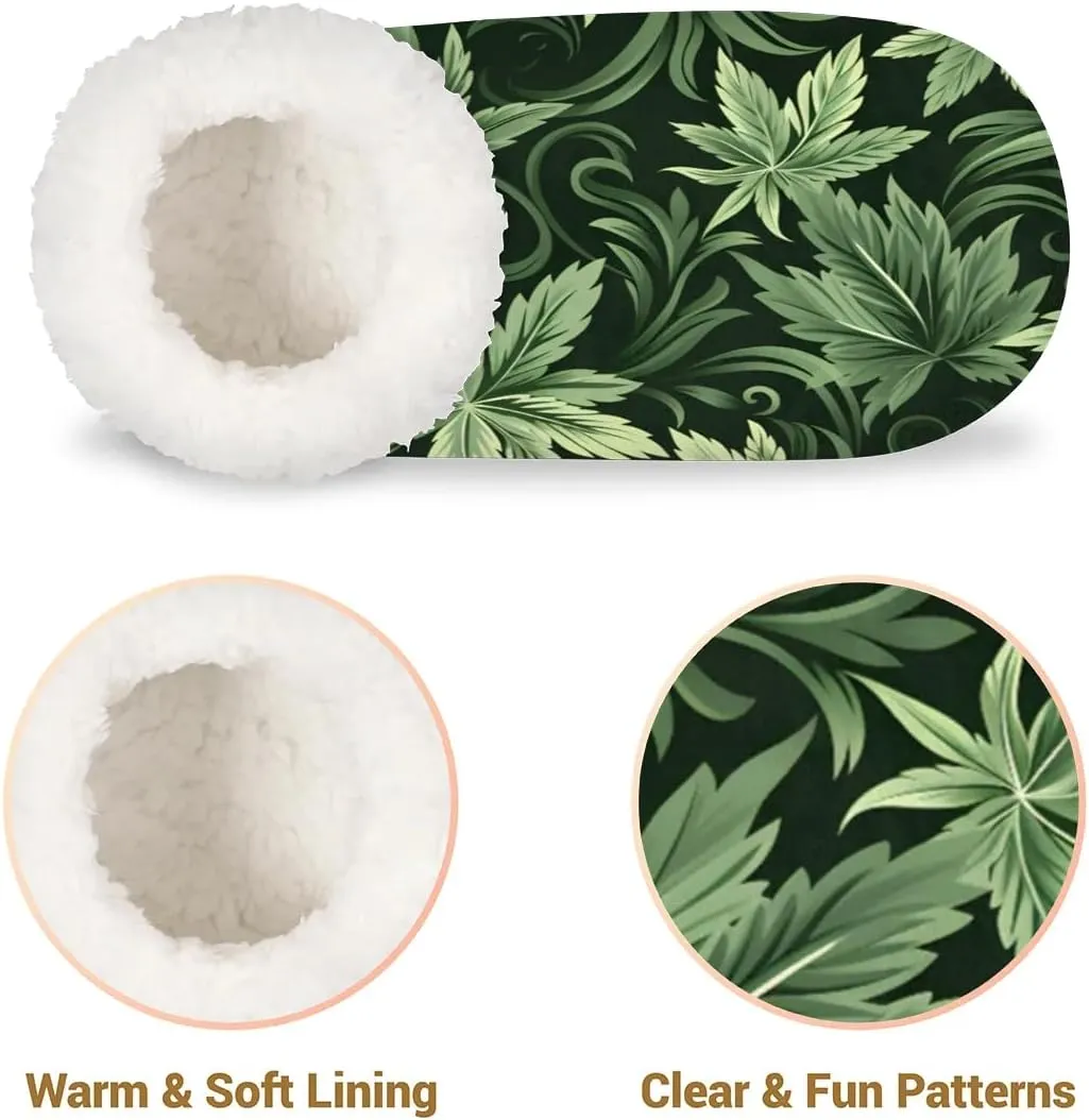 Geeen Marijuana Weed Women's Slippers Socks Cozy Fuzzy Sherpa House Shoes Winter House Bedroom Slippers Cannabis Leaf