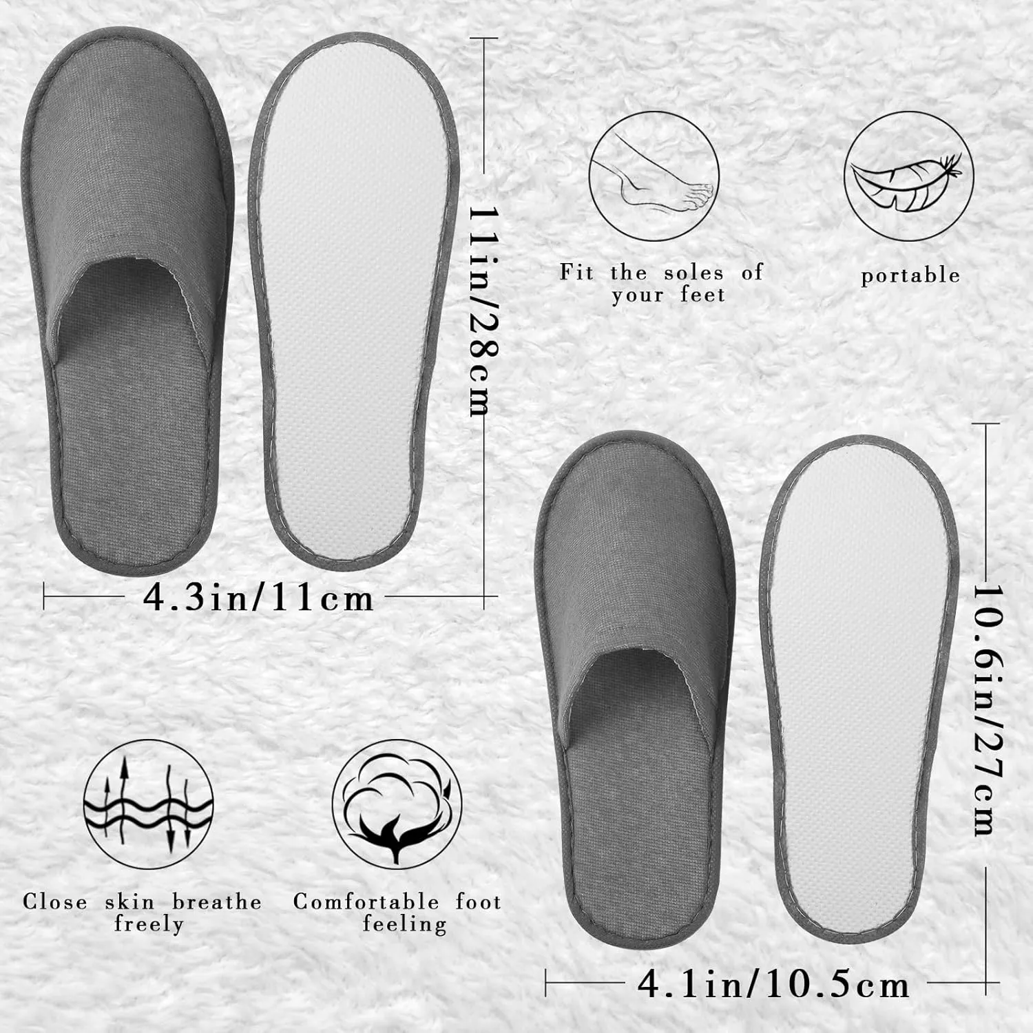 Geyoga 30 Pairs Disposable Spa Slippers for Guest Non Slip House Hotel Closed Toe Indoor Slipper for Men Women Home Wedding Travel, 2 Size