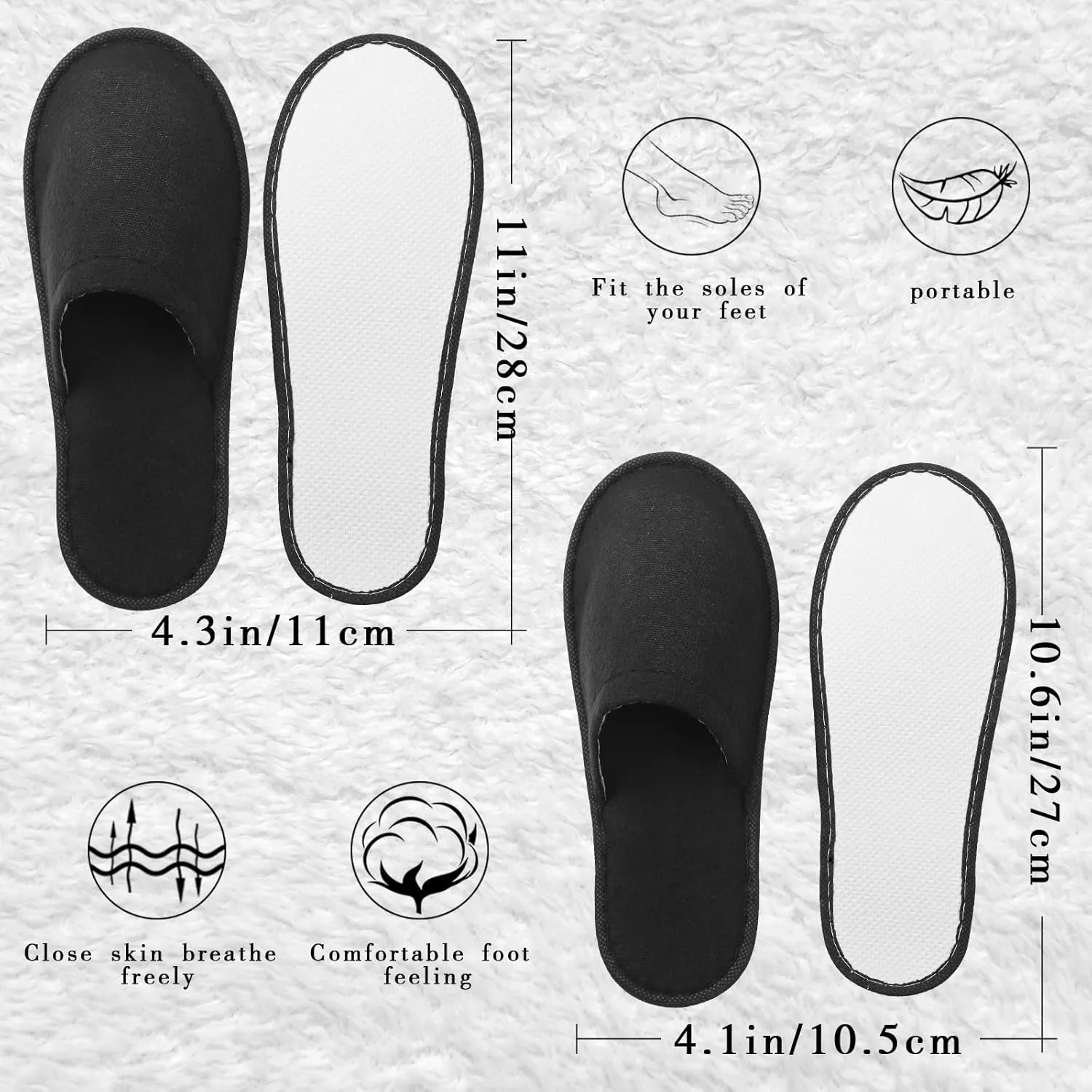 Geyoga 30 Pairs Disposable Spa Slippers for Guest Non Slip House Hotel Closed Toe Indoor Slipper for Men Women Home Wedding Travel, 2 Size