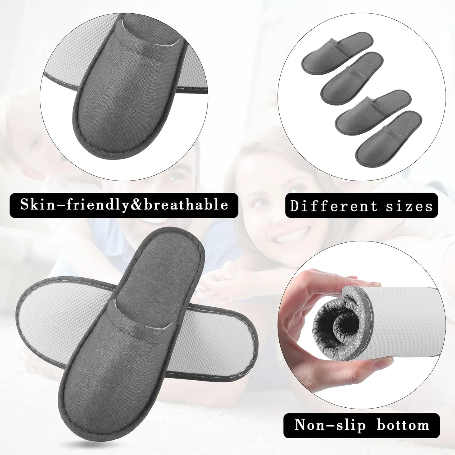 Geyoga 30 Pairs Disposable Spa Slippers for Guest Non Slip House Hotel Closed Toe Indoor Slipper for Men Women Home Wedding Travel, 2 Size