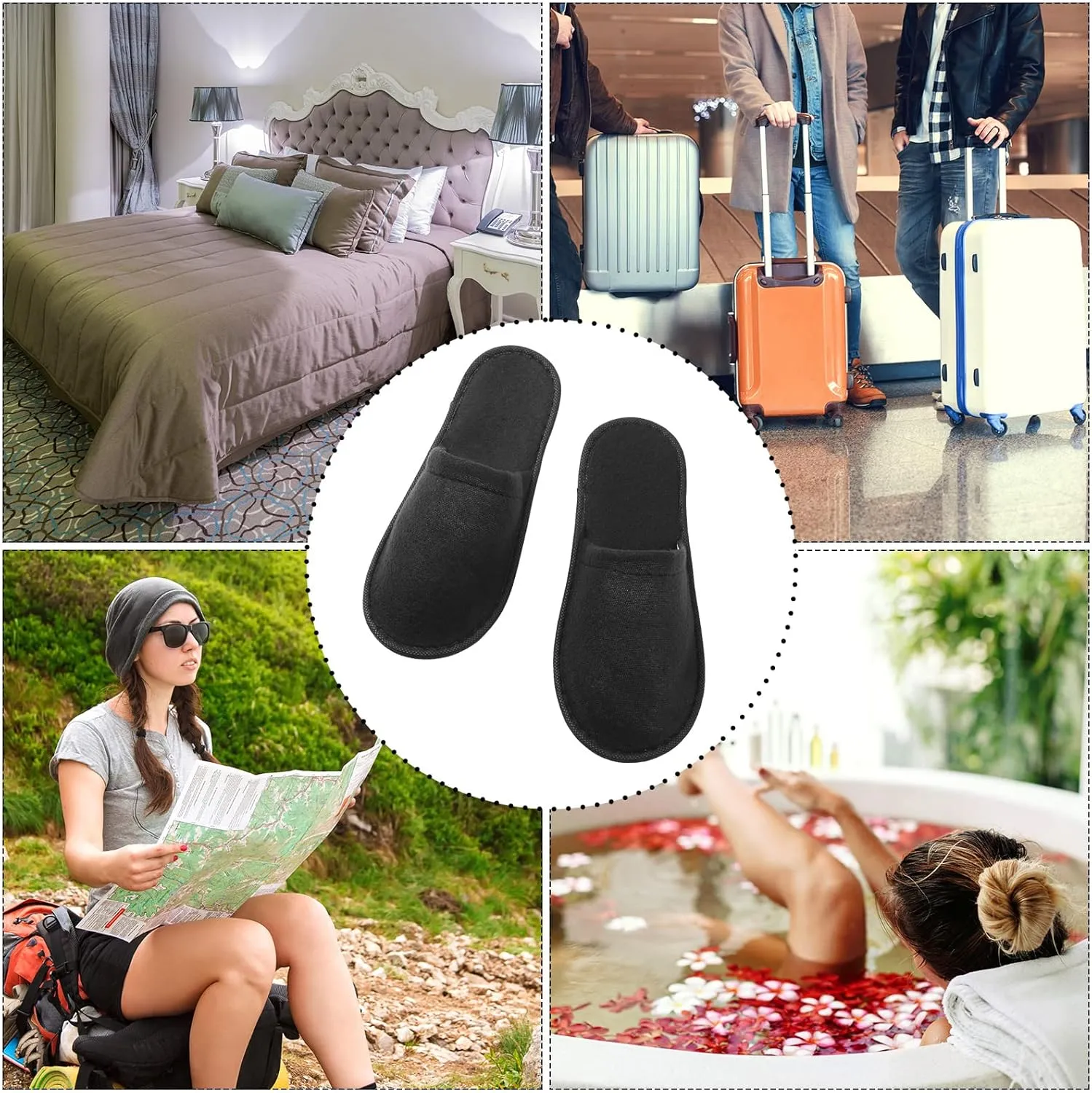 Geyoga 30 Pairs Disposable Spa Slippers for Guest Non Slip House Hotel Closed Toe Indoor Slipper for Men Women Home Wedding Travel, 2 Size