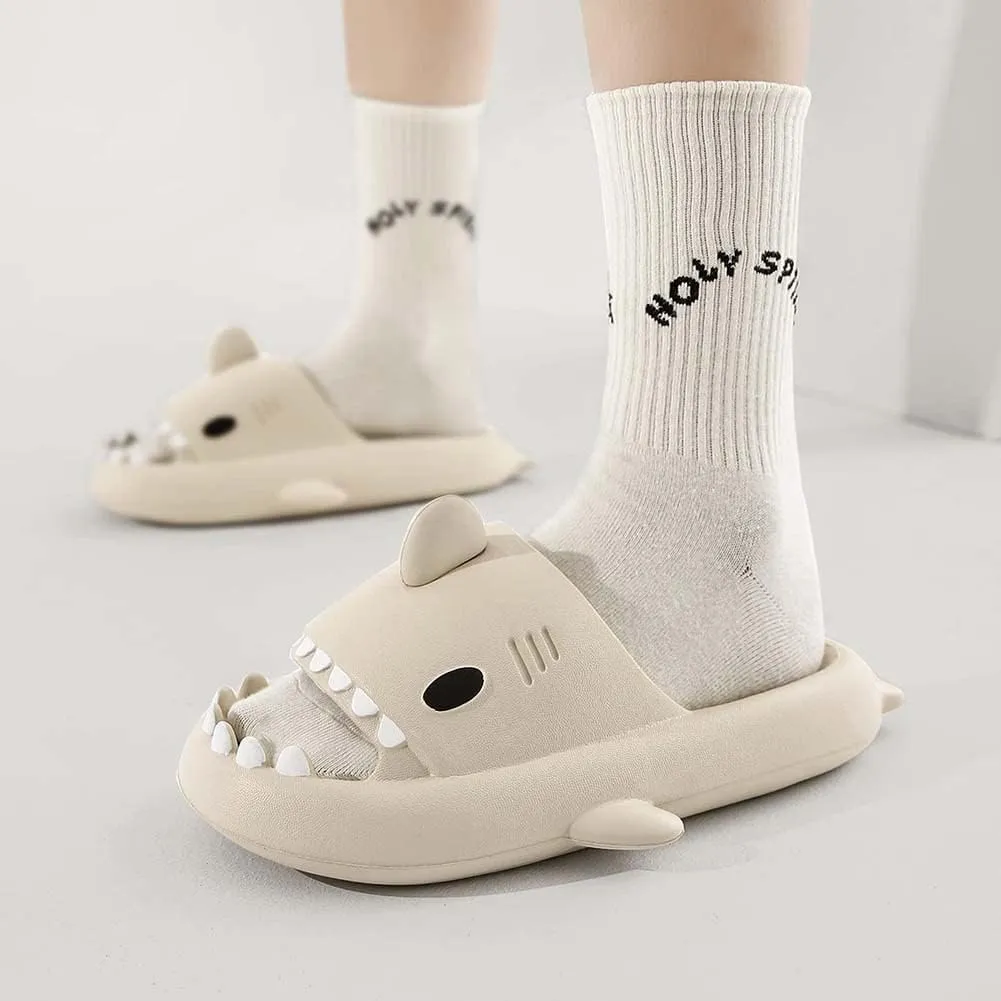 geywhey Men's and Women's Shark Slides Cloud Slippers with Thick Sole and Deep Heel Cup Footbed - Anti-Slip Beach Pool Shower Shoes for Summer