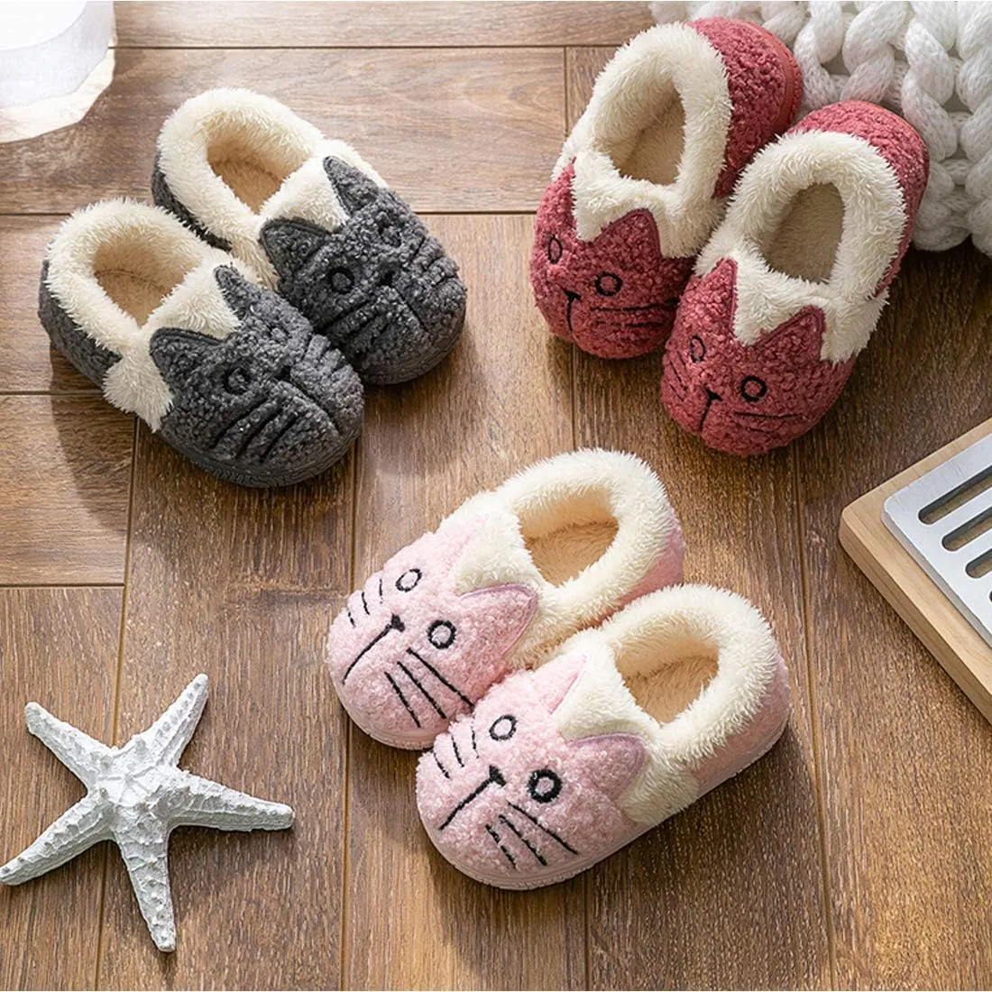 Girls House Slippers Kids Plush House Shoes Boys Warm Cartoon Slippers Cute Animal Winter Indoor Slipper