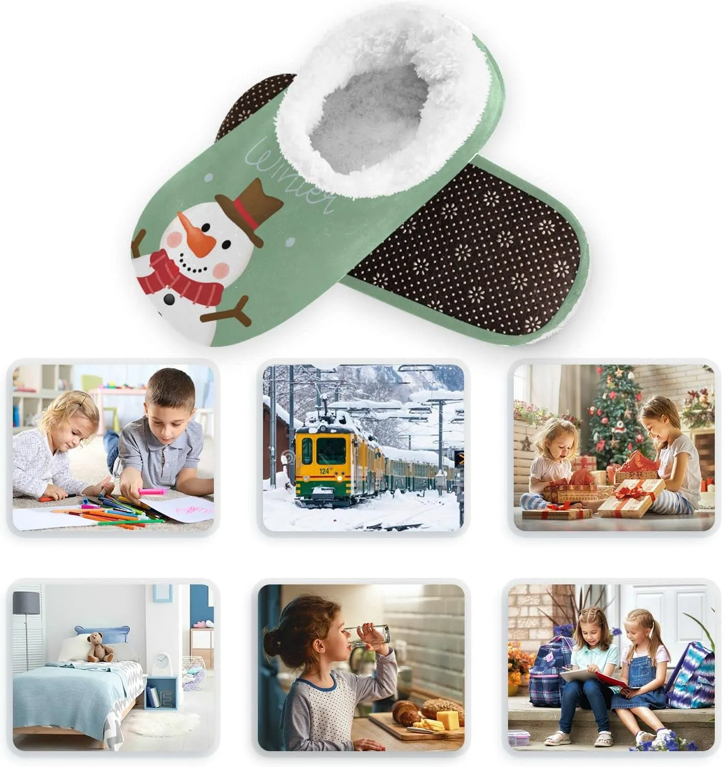 Gredecor Boys Girls Toddler Slippers for Kids Home House Slippers Warm Fur Non Slip Plush Indoor Slipper Socks