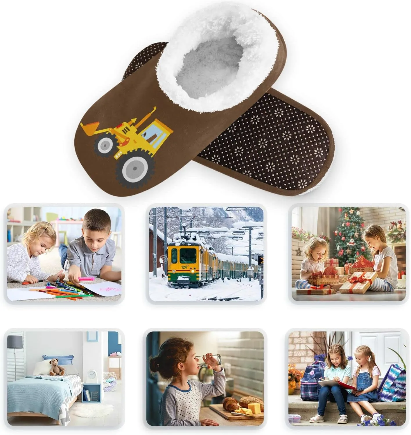 Gredecor Boys Girls Toddler Slippers for Kids Home House Slippers Warm Fur Non Slip Plush Indoor Slipper Socks