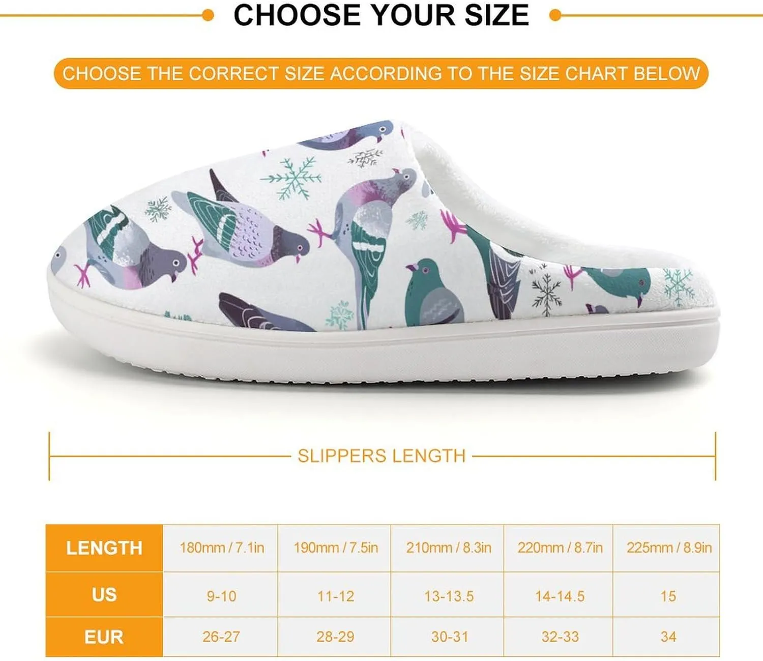 Grey Pigeons Cute Cotton Slippers Anti-slip House Shoe Slipper Indoor Outdoor
