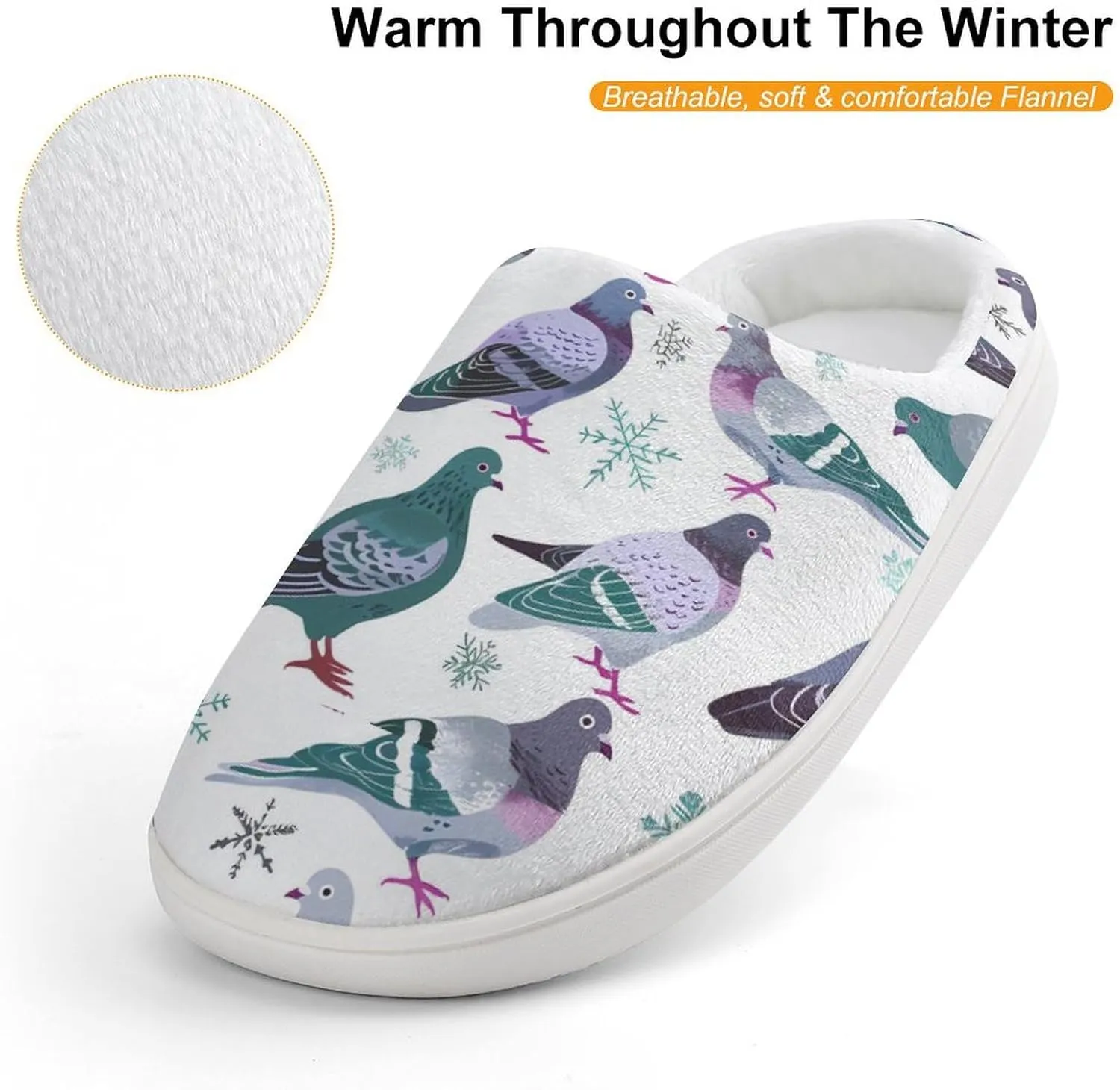 Grey Pigeons Cute Cotton Slippers Anti-slip House Shoe Slipper Indoor Outdoor