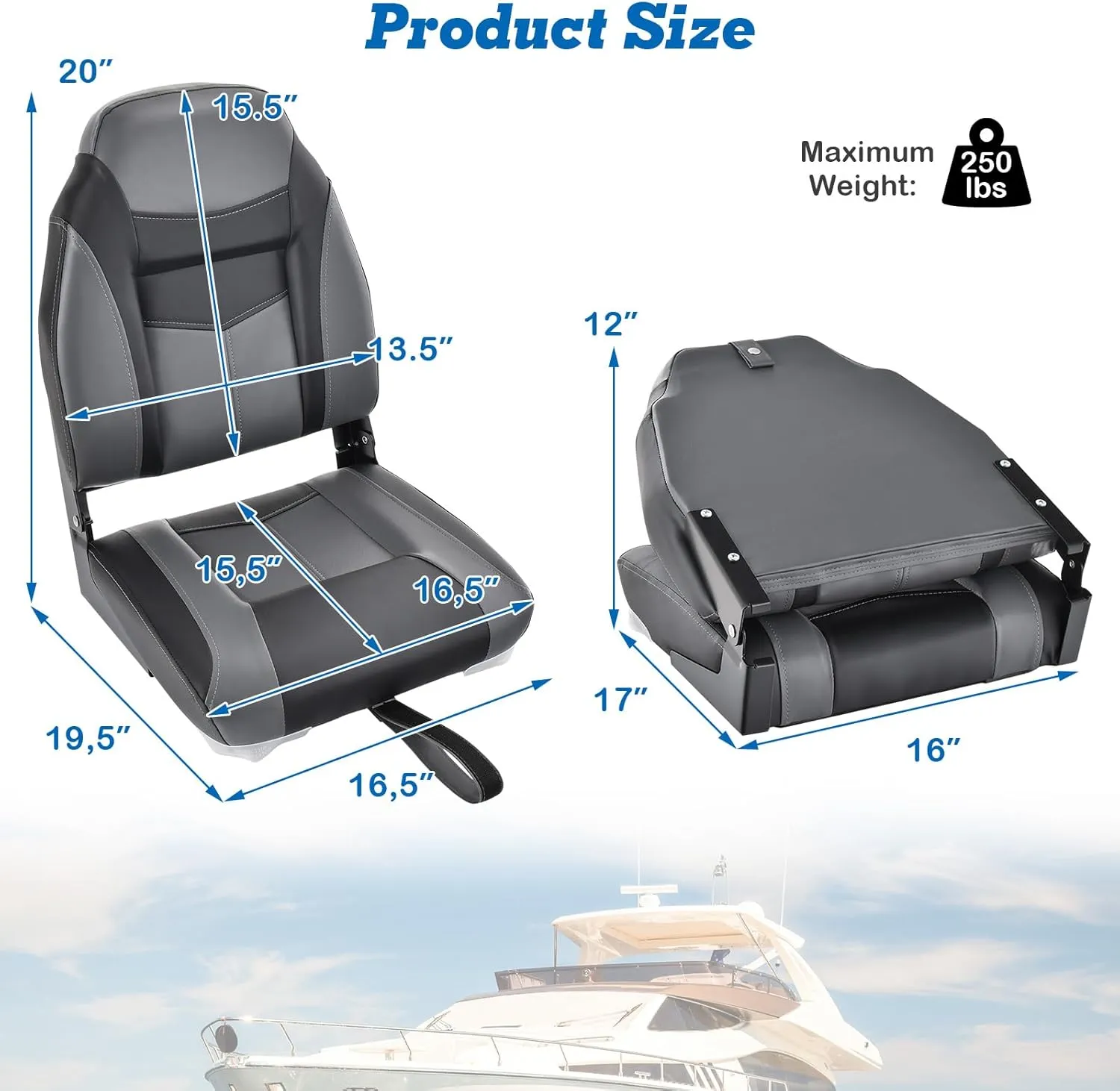 GYMAX Boat Seats, Folding High Back Boat Seats with Stainless Steel Screw Included, Fold-Down Boat Captain Chairs for Fishing Yachts