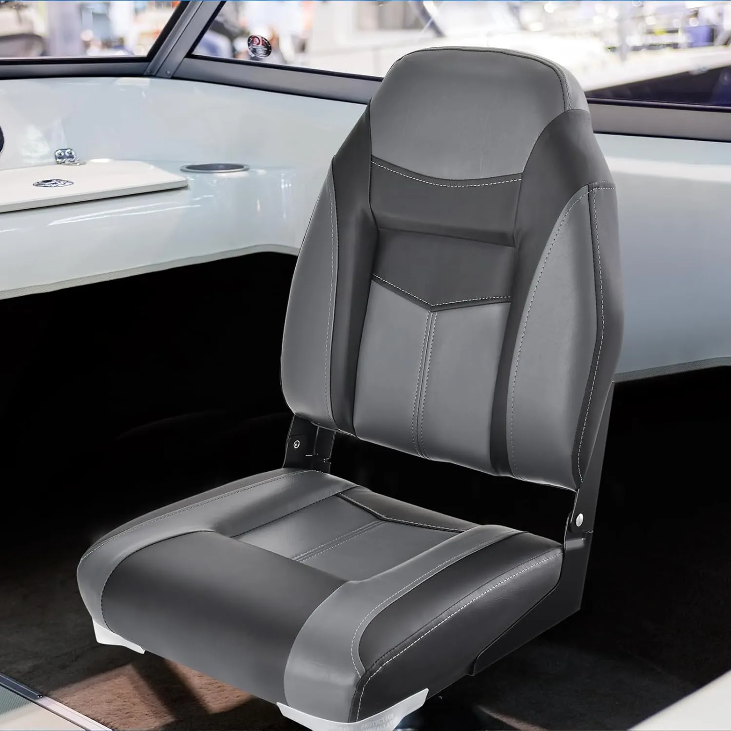 GYMAX Boat Seats, Folding High Back Boat Seats with Stainless Steel Screw Included, Fold-Down Boat Captain Chairs for Fishing Yachts