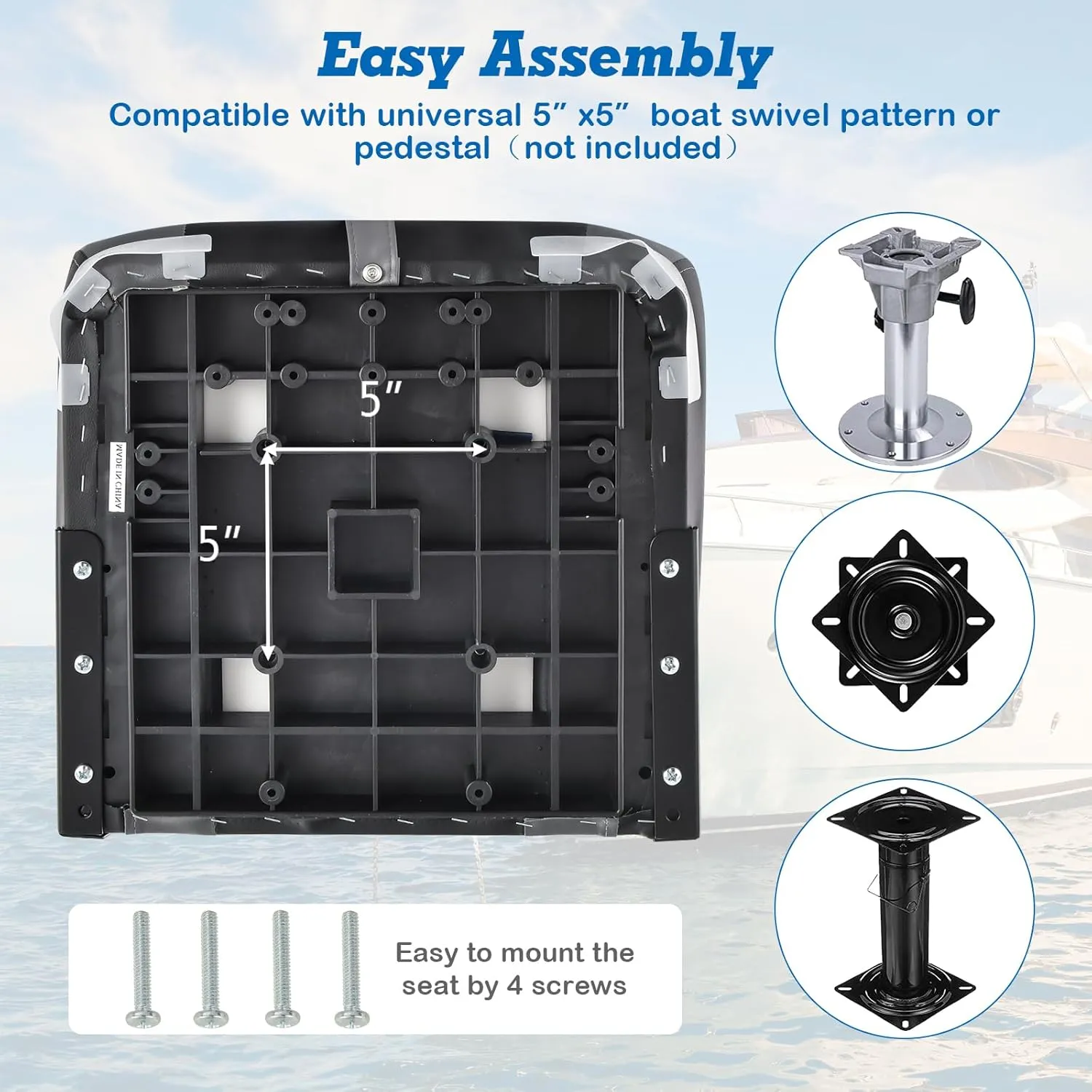 GYMAX Boat Seats, Folding High Back Boat Seats with Stainless Steel Screw Included, Fold-Down Boat Captain Chairs for Fishing Yachts