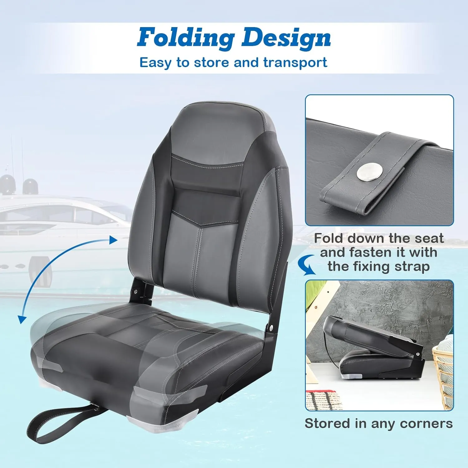 GYMAX Boat Seats, Folding High Back Boat Seats with Stainless Steel Screw Included, Fold-Down Boat Captain Chairs for Fishing Yachts