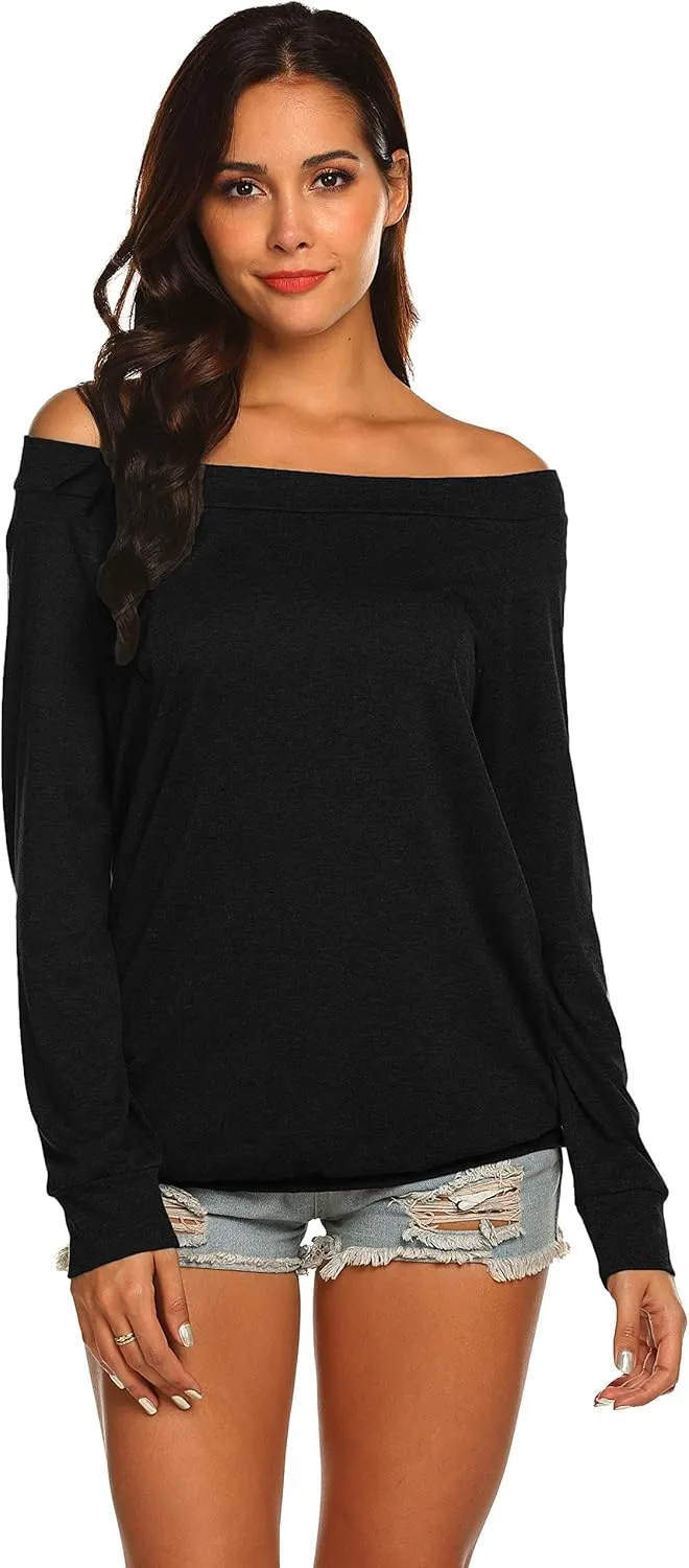 Halife Women's Long Sleeve Boat Neck Off Shoulder Blouse Tops