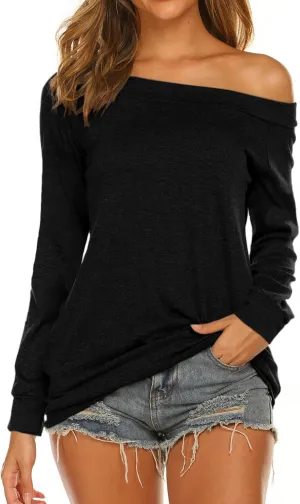 Halife Women's Long Sleeve Boat Neck Off Shoulder Blouse Tops