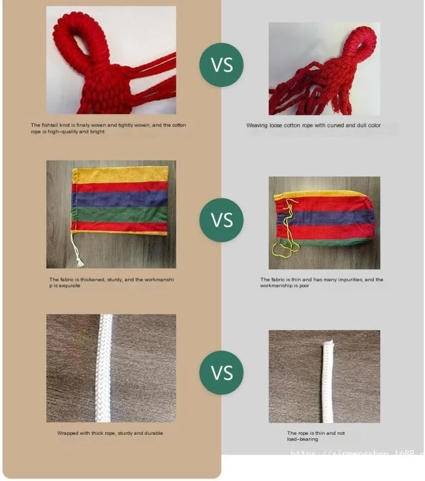 Hammock Outdoor Hammock Woven Tassel Thick Canvas Straight Stick Anti-Rollover Leisure Camping Single Double Swing Hammocks for Outside(Red,A)