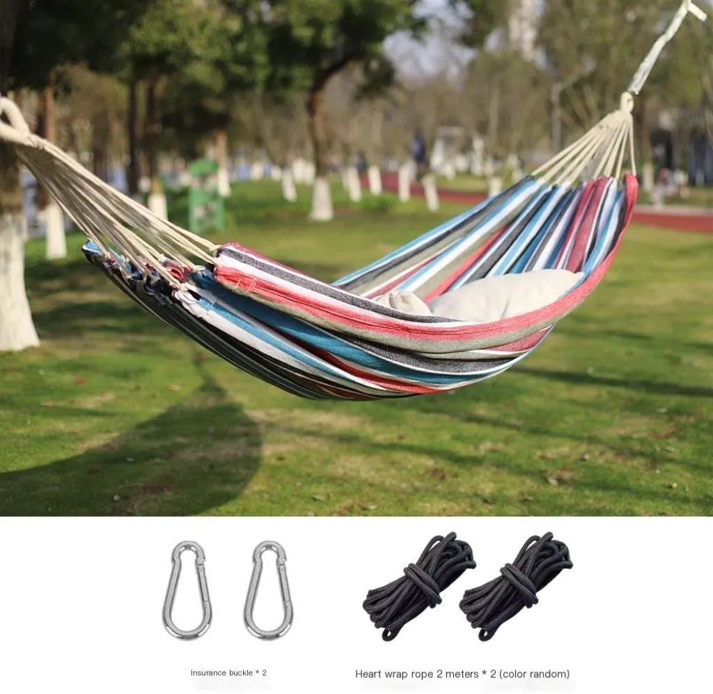 Hammock Outdoor Hammock Woven Tassel Thick Canvas Straight Stick Anti-Rollover Leisure Camping Single Double Swing Hammocks for Outside(Red,A)
