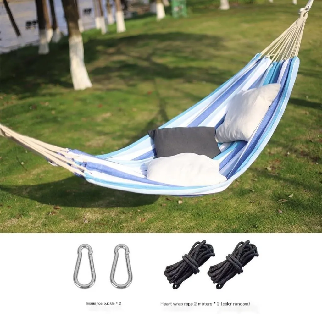 Hammock Outdoor Hammock Woven Tassel Thick Canvas Straight Stick Anti-Rollover Leisure Camping Single Double Swing Hammocks for Outside(Red,A)