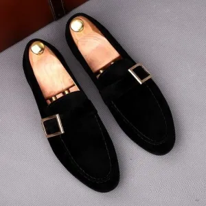 Handmade Men Black Suede Monk Shoes, Black Loafer Shoes, Shoes