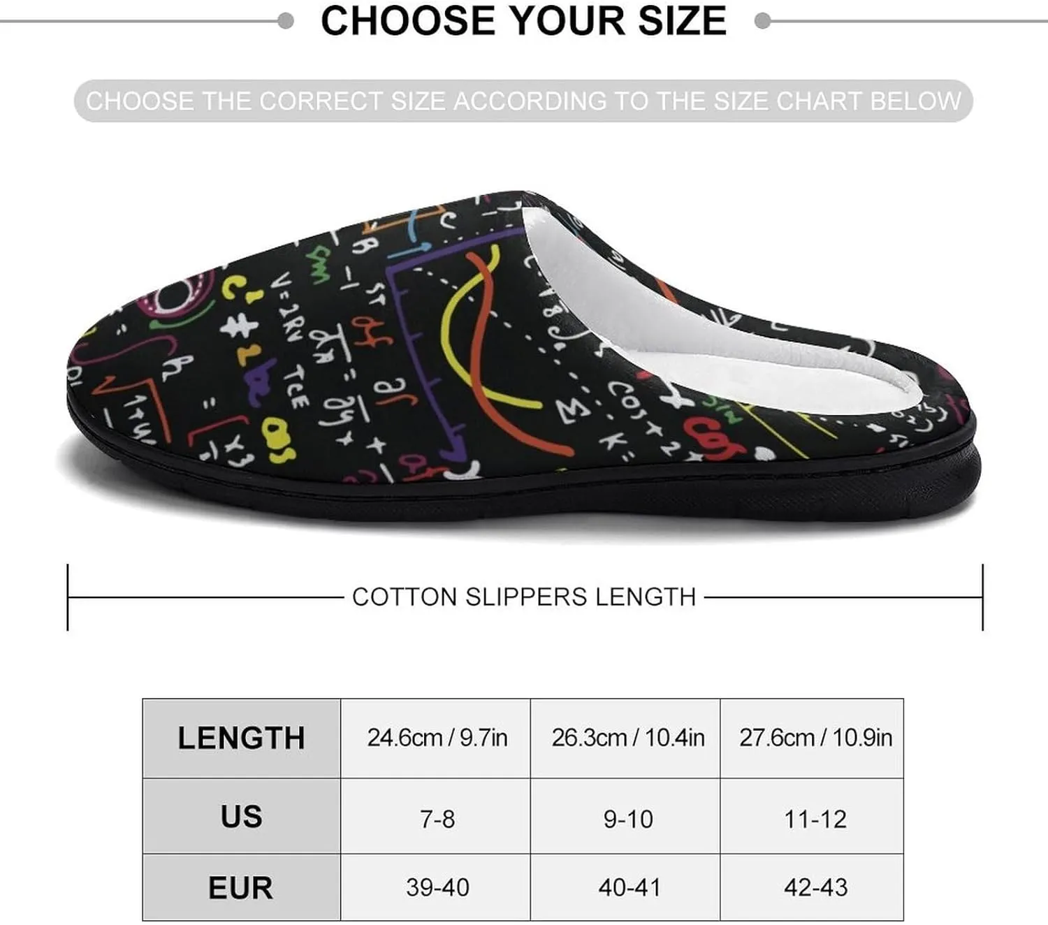 Handwritten Math Formulas Pattern Slippers for Women Girls Warm Plush Indoor Outdoor Shoes Non Slip