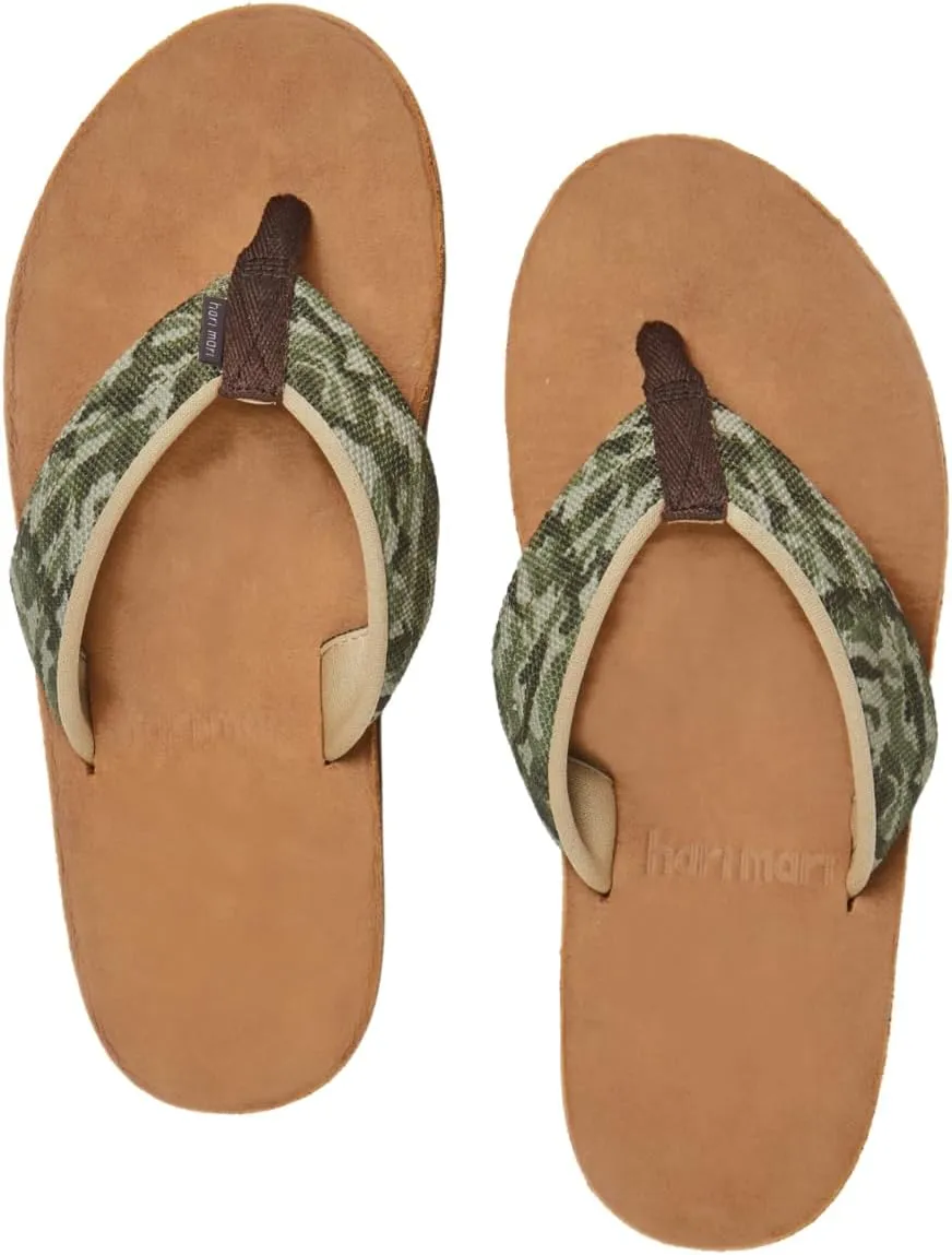 Hari Mari- Scouts- Men’s Nubuck Leather Flip Flops With Nylon Webbing Strap- No Break Ins, Firm Arch Support, and Beveled Edge to Reduce Tripping