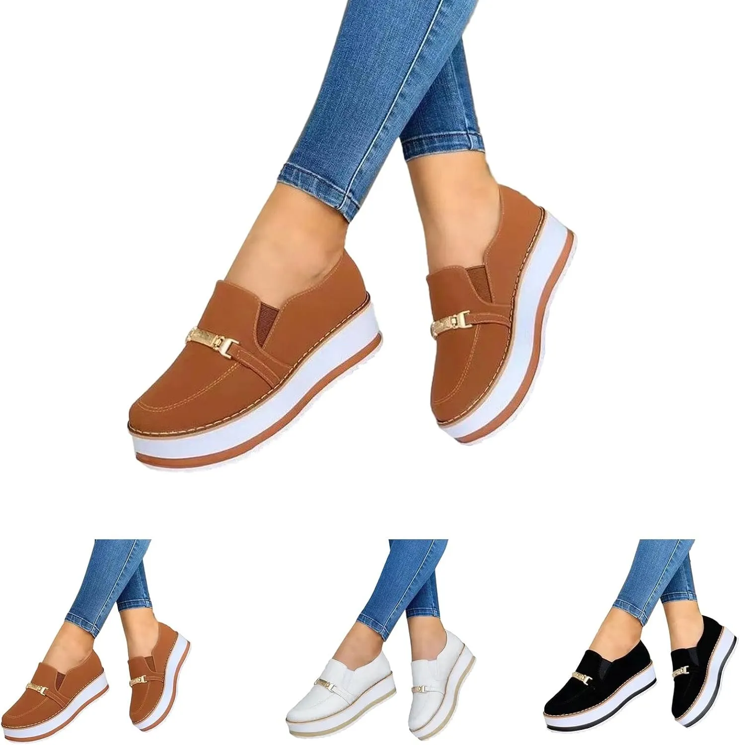 Hbeylia Women's Low-Top Slip Ons Sneakers Fashion Platform Wedge Chunky Bottom Patchwork Walking Running Tennis Shoes Canvas Sneakers Comfortable Flats Breathable Wedge Sneakers for Women Ladies