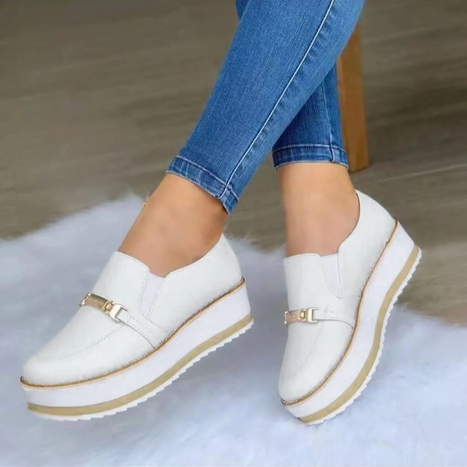 Hbeylia Women's Low-Top Slip Ons Sneakers Fashion Platform Wedge Chunky Bottom Patchwork Walking Running Tennis Shoes Canvas Sneakers Comfortable Flats Breathable Wedge Sneakers for Women Ladies