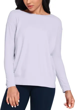 HeyNuts Long Sleeve Workout Shirts for Women Boat Neck Yoga Tops Loose Fit Soft Casual Shirts