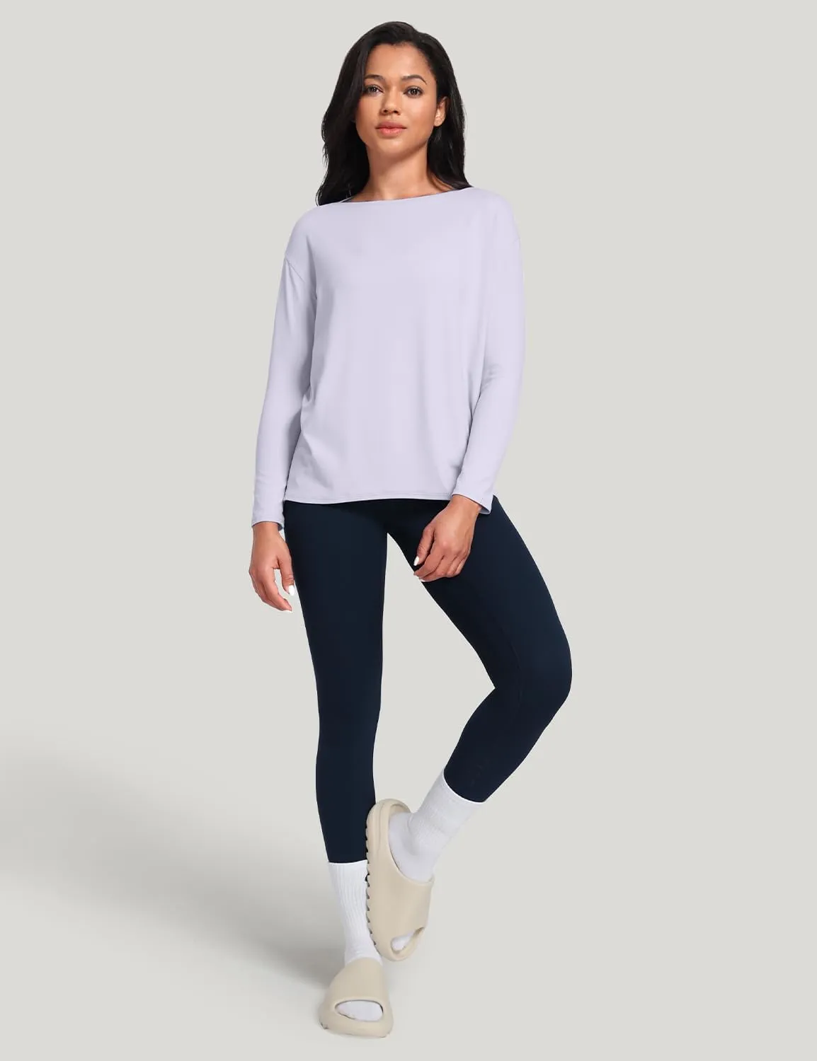 HeyNuts Long Sleeve Workout Shirts for Women Boat Neck Yoga Tops Loose Fit Soft Casual Shirts