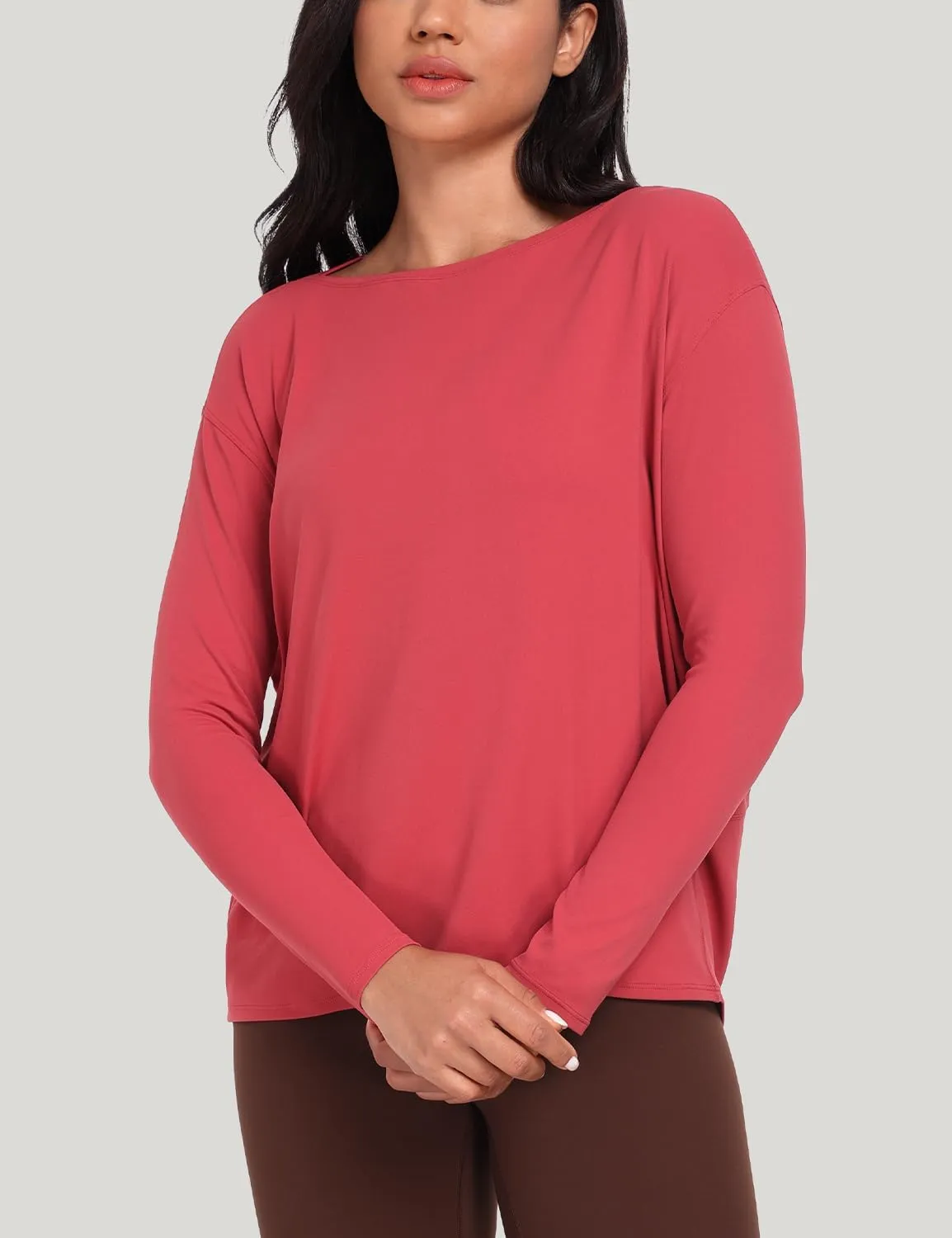 HeyNuts Long Sleeve Workout Shirts for Women Boat Neck Yoga Tops Loose Fit Soft Casual Shirts