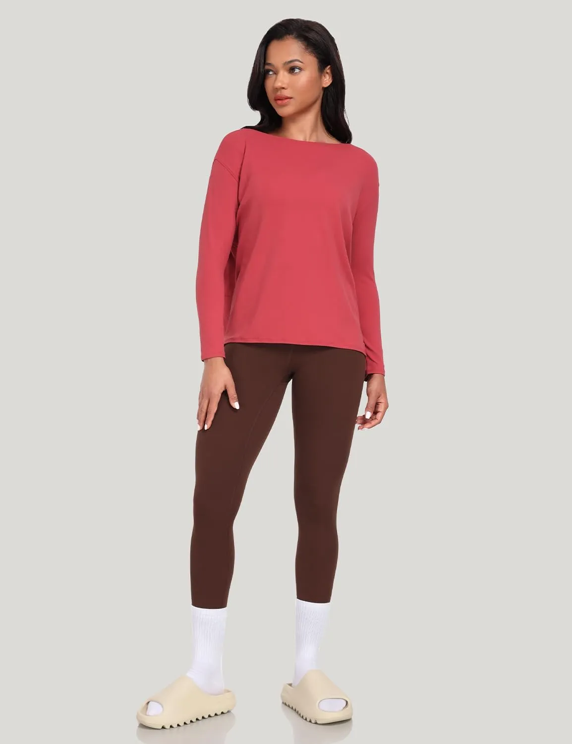 HeyNuts Long Sleeve Workout Shirts for Women Boat Neck Yoga Tops Loose Fit Soft Casual Shirts