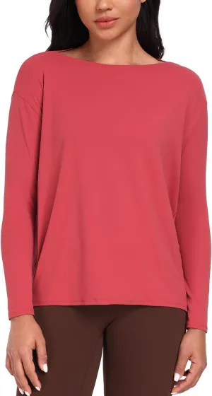HeyNuts Long Sleeve Workout Shirts for Women Boat Neck Yoga Tops Loose Fit Soft Casual Shirts