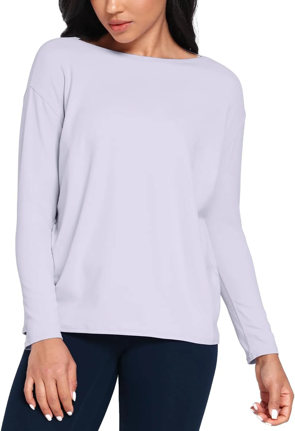 HeyNuts Long Sleeve Workout Shirts for Women Boat Neck Yoga Tops Loose Fit Soft Casual Shirts