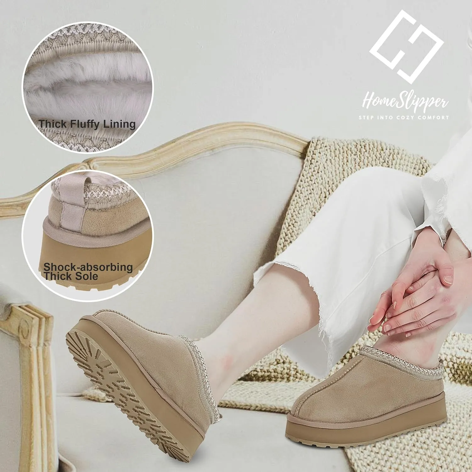Home Slipper Platform Slippers for Women Indoor Outdoor Mini Boots Non-slip Plush Lining Slip On House Shoes