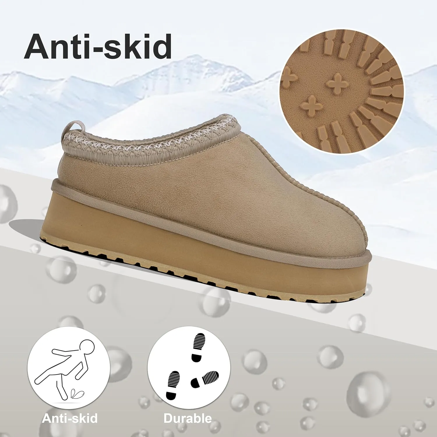 Home Slipper Platform Slippers for Women Indoor Outdoor Mini Boots Non-slip Plush Lining Slip On House Shoes