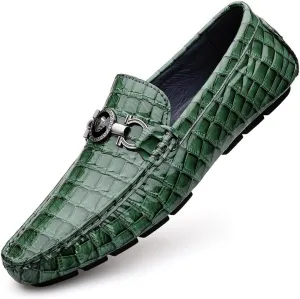 HOOENG Mens Loafers Shoe Round Toe Faux Crocodile Embossed Leather Anti-Slip Flexible Slip Resistant Fashion Slip-ons