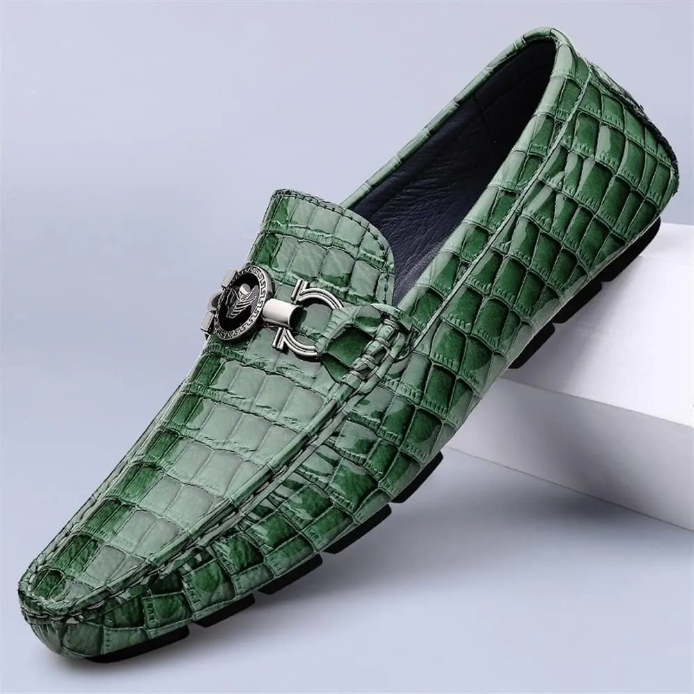 HOOENG Mens Loafers Shoe Round Toe Faux Crocodile Embossed Leather Anti-Slip Flexible Slip Resistant Fashion Slip-ons