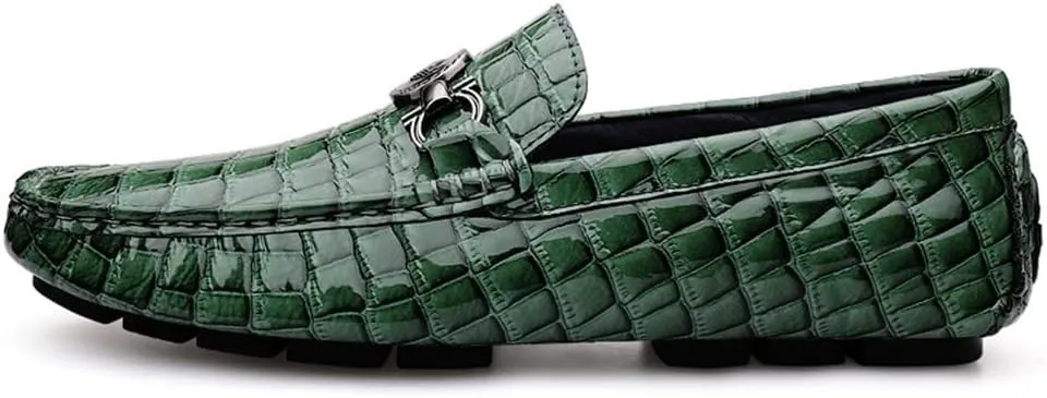 HOOENG Mens Loafers Shoe Round Toe Faux Crocodile Embossed Leather Anti-Slip Flexible Slip Resistant Fashion Slip-ons