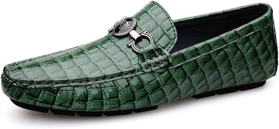 HOOENG Mens Loafers Shoe Round Toe Faux Crocodile Embossed Leather Anti-Slip Flexible Slip Resistant Fashion Slip-ons