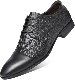 HOOENG Oxford Shoes for Men Lace Up Cap Toe Crocodile Embossed Derby Shoes Leather Rubber Sole Low Top Anti-Slip Slip Resistant Party (Color : Black, Size : 6)