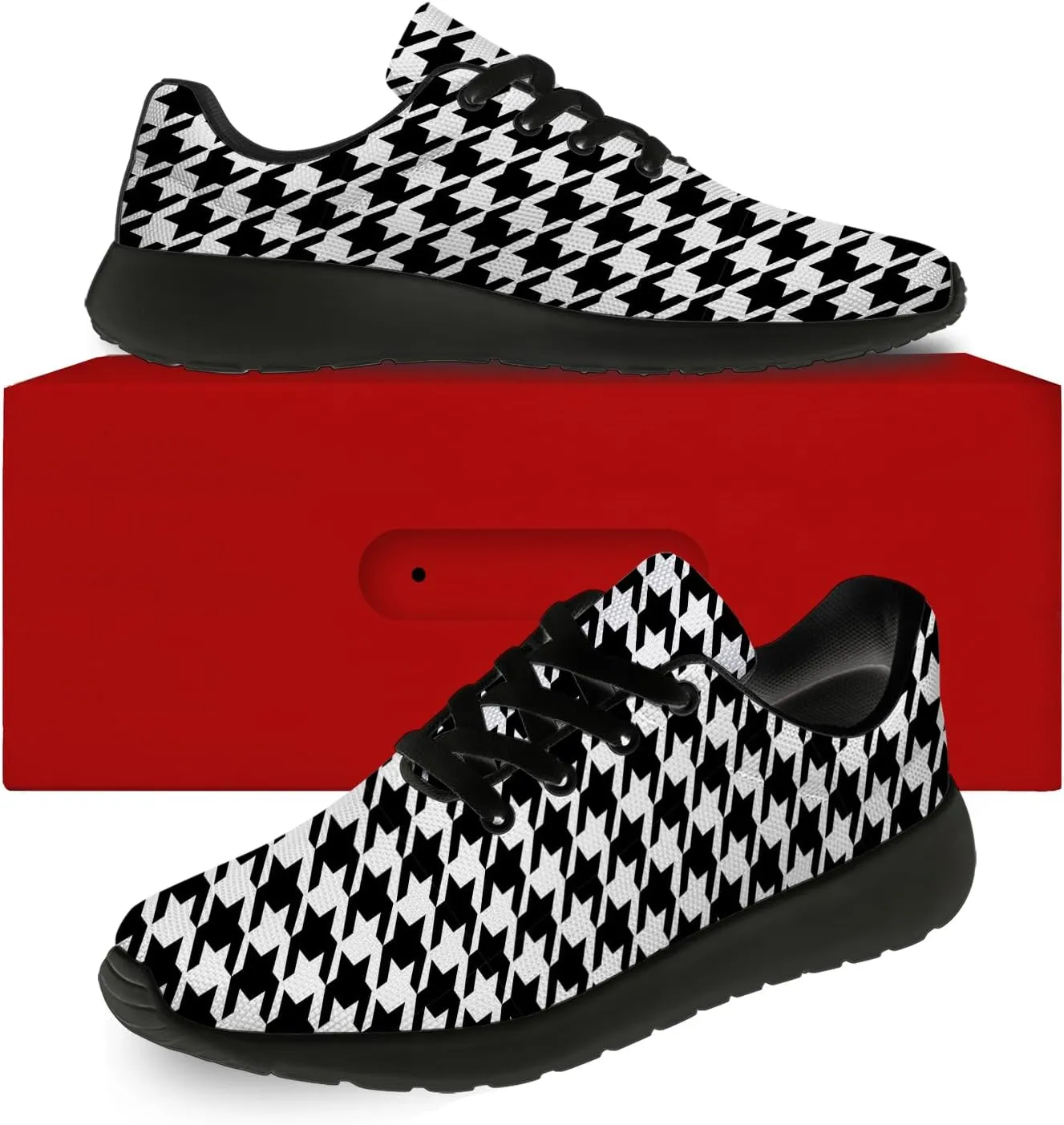 Houndstooth Print Shoes Women Men Lightweight Breathable Walking Tennis Shoes Running Sneakers Gifts for Dad Mom