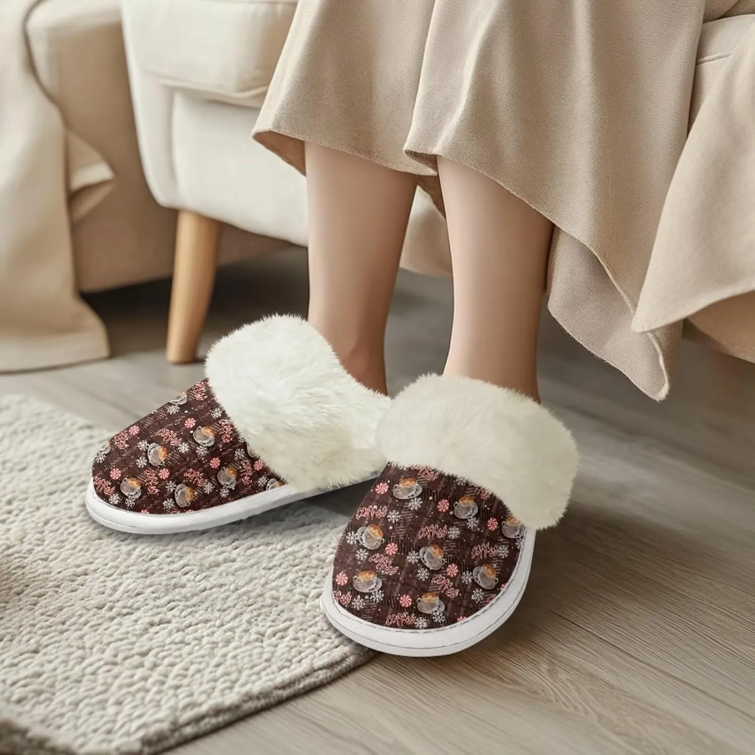 Howilath Fuzzy Slippers Women with Fur Edges House Shoes Bedroom Plush Slippers for Indoor & Outdoor