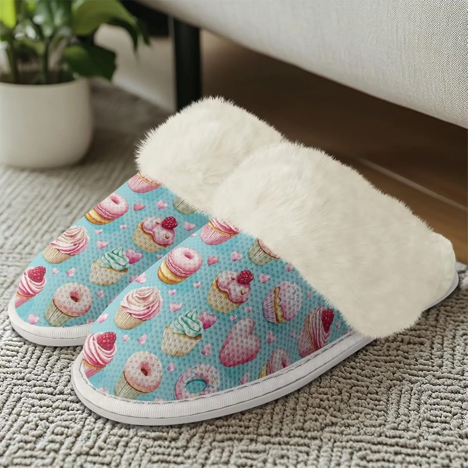 Howilath Fuzzy Slippers Women with Fur Edges House Shoes Bedroom Plush Slippers for Indoor & Outdoor